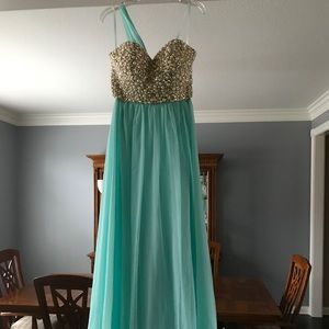 La Femme Aqua Prom Dress